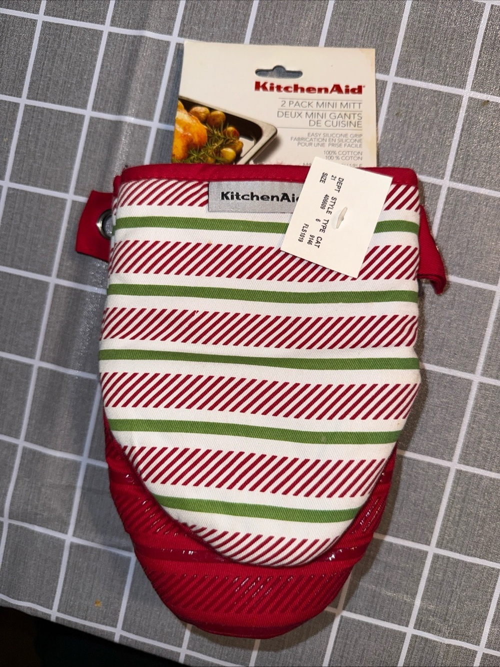 KitchenAid Red, Green & White Striped Mini Oven Mitt Pair